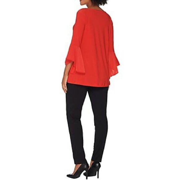 Women Control Flounce Sleeve Top w/ Ankle Pant Set - Picture 2 of 5